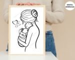Mom and Baby Line Art