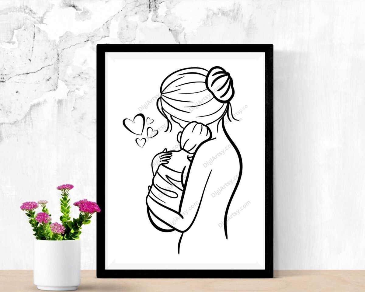 Minimalist Mother Portrait Line Art