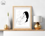 Mom Boy and Girl Line Drawing
