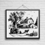 Vintage Black and white Village Wall Art