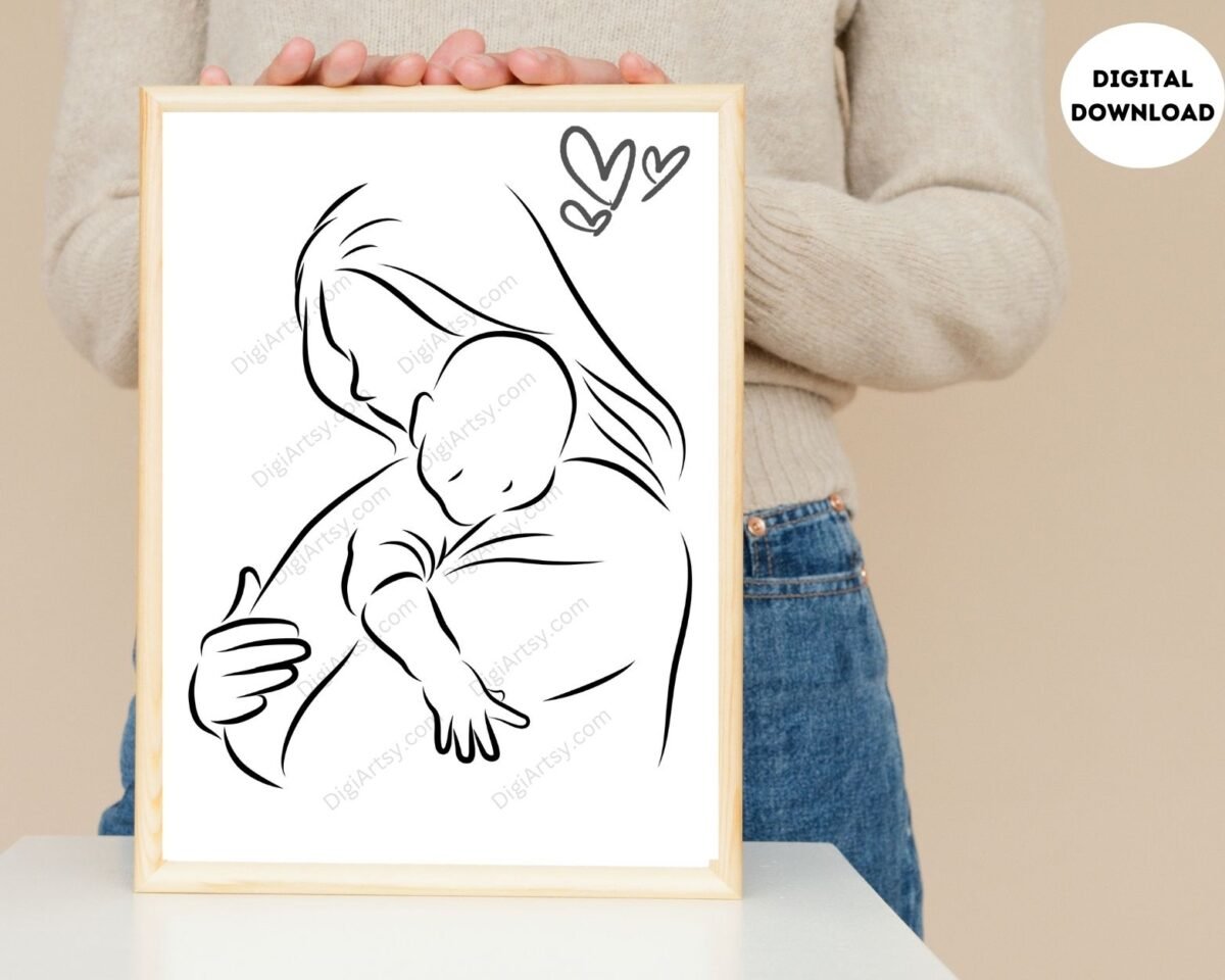 Mom and Baby Line Art