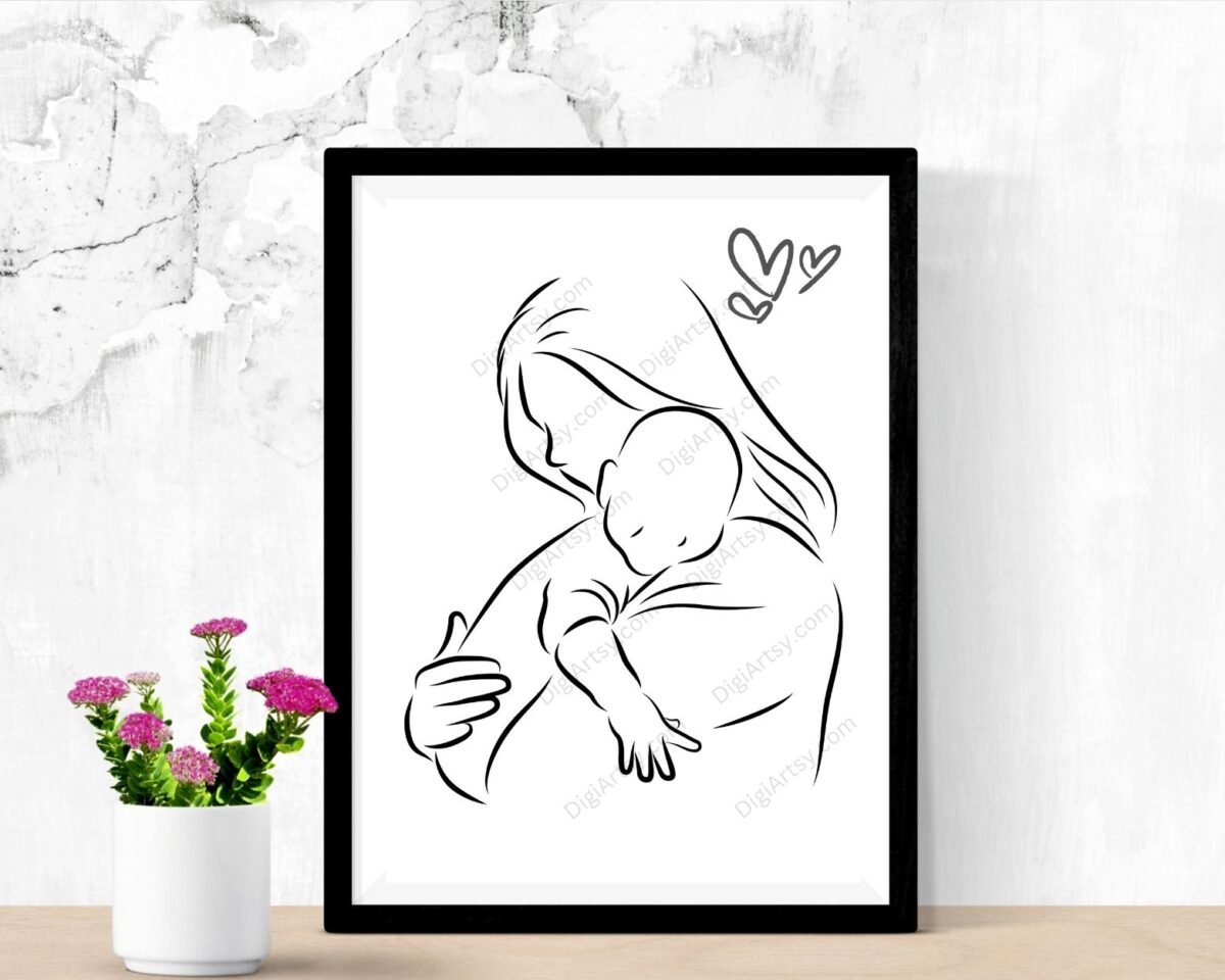 Minimalist Mother and Child Line Art
