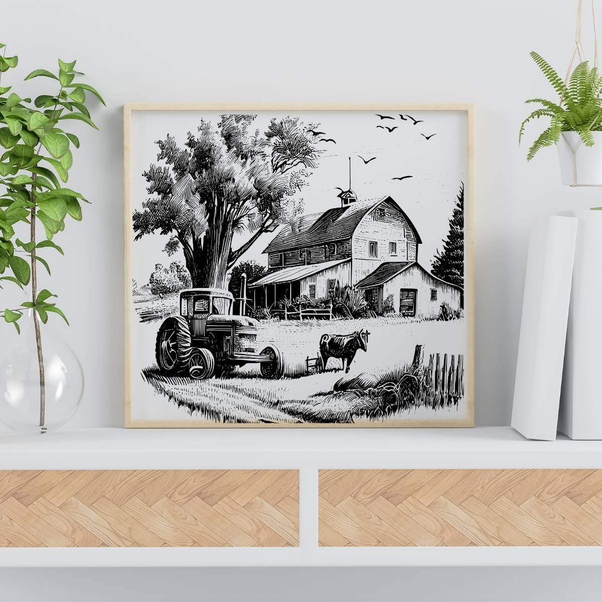 printable vintage village sketch