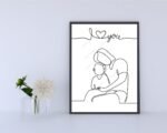 Mom and Girl Line Drawing Wall Art
