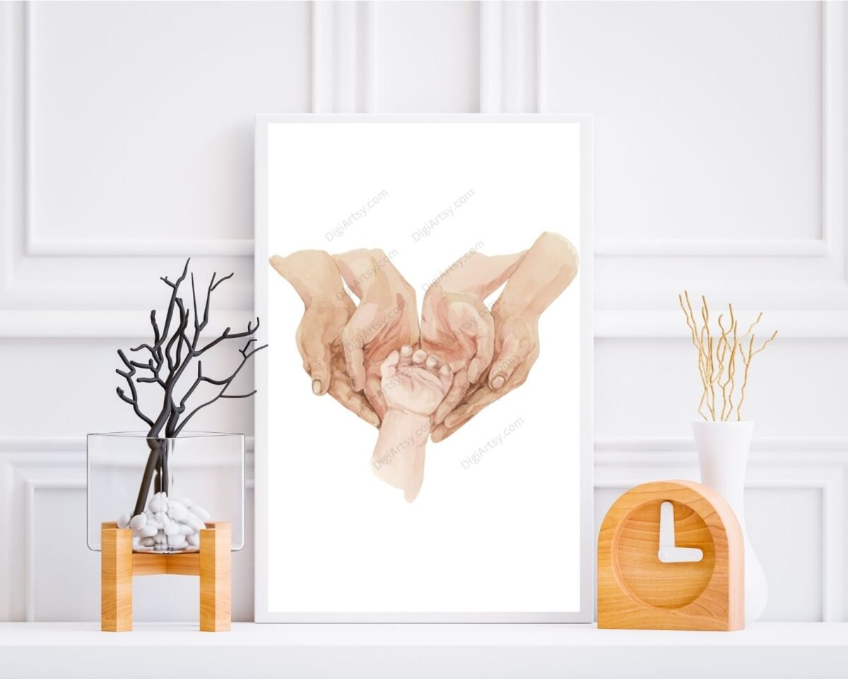 Dad Mom Baby Hand Print Wall Decor
