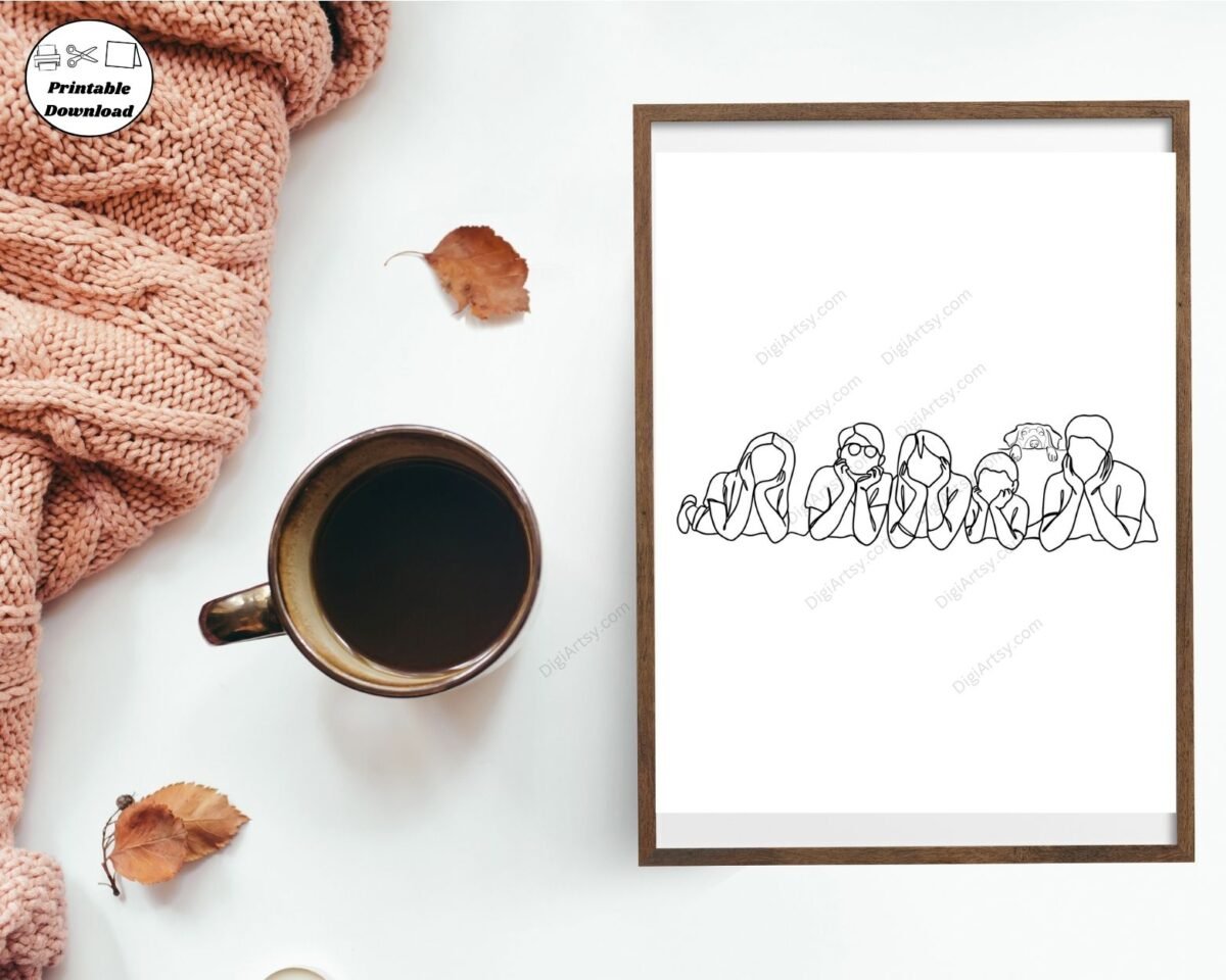 Dad Mom children with PET Line Art Wall Decor