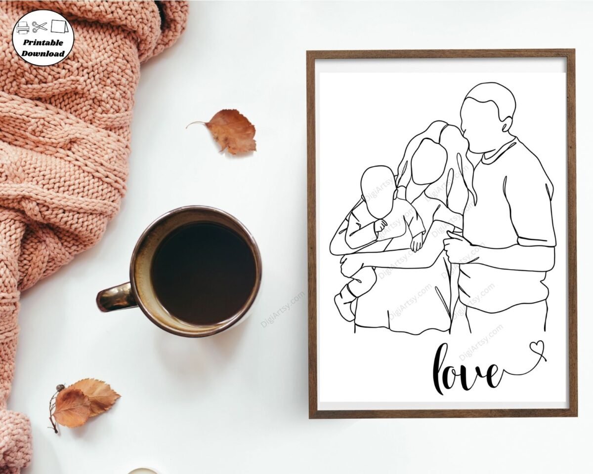 Dad Mom Baby Line Art Wall Decor