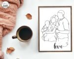 Dad Mom Baby Line Art Wall Decor