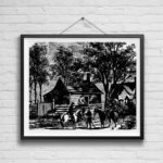 Cowboys on Horses Sketch Print Western Wall Art