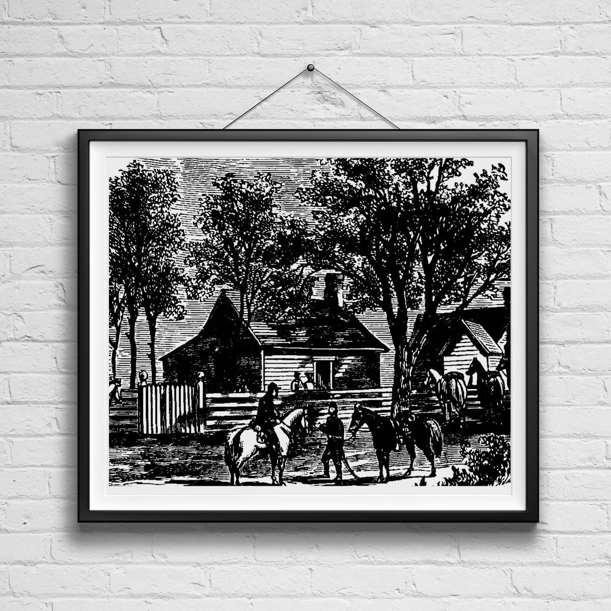 Cowboys on Horses Sketch Print Western Wall Art