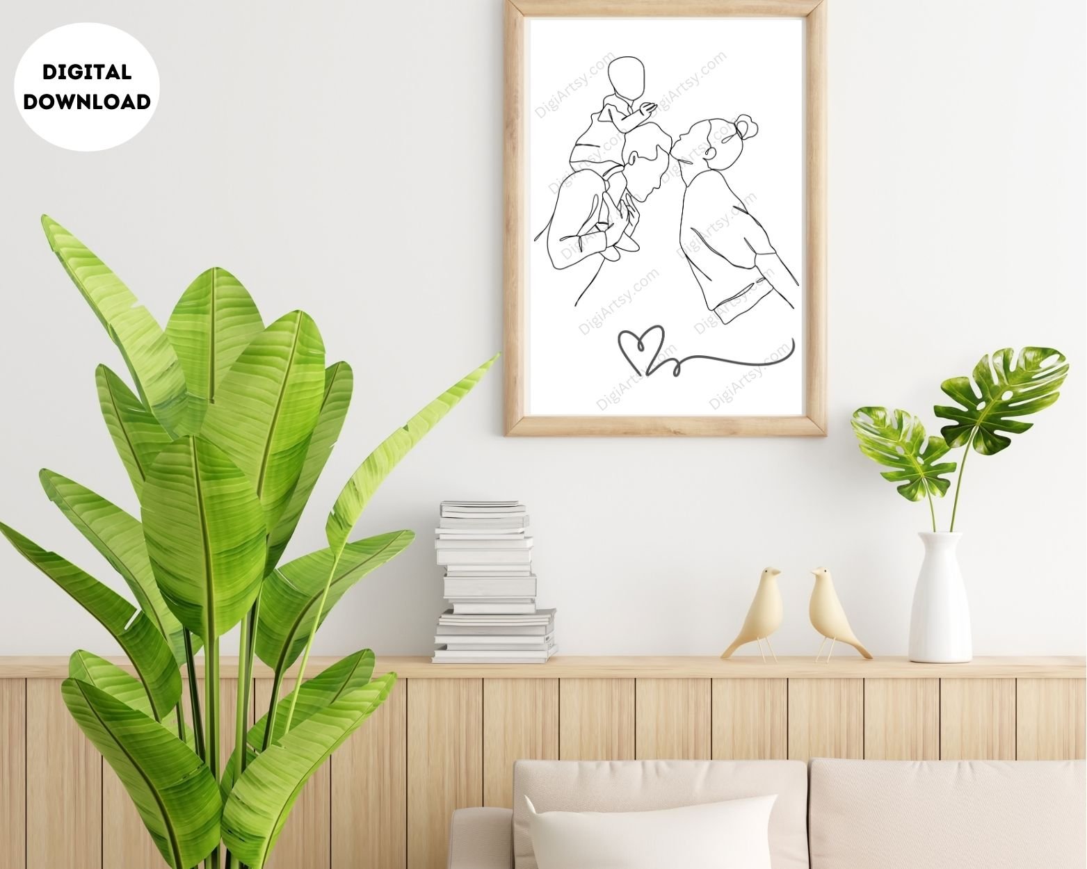 Beautiful Dad Mom and Baby Line Art Wall Decor - Image 3