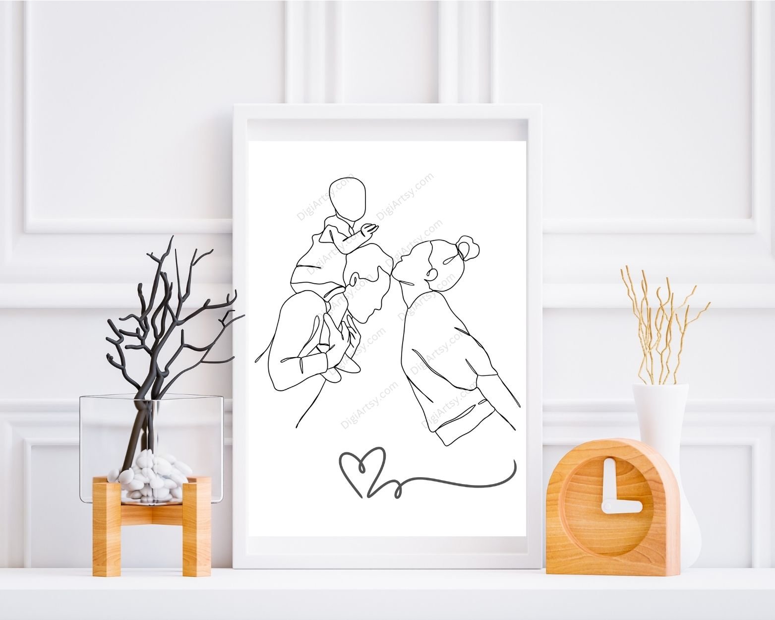 Dad Mom and Baby Line Art Wall Decor
