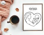 Dad and Girl Line Drawing in Heart