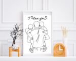 Dad Boy and Girl Line Drawing