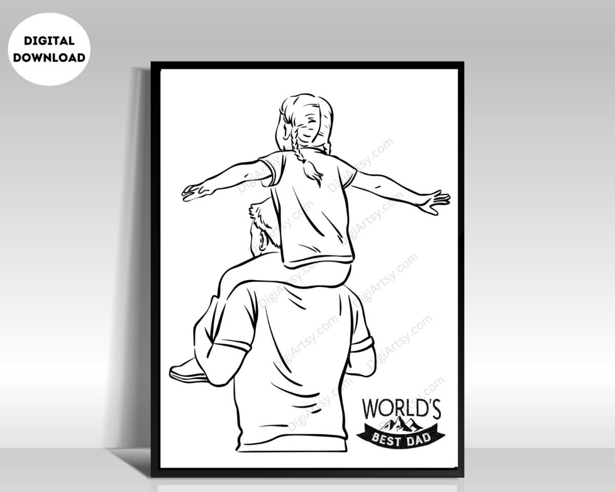 Father and Daughter Line Art Wall Decor