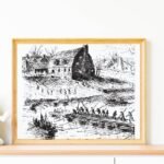 Printable vintage village People sketch Drawing