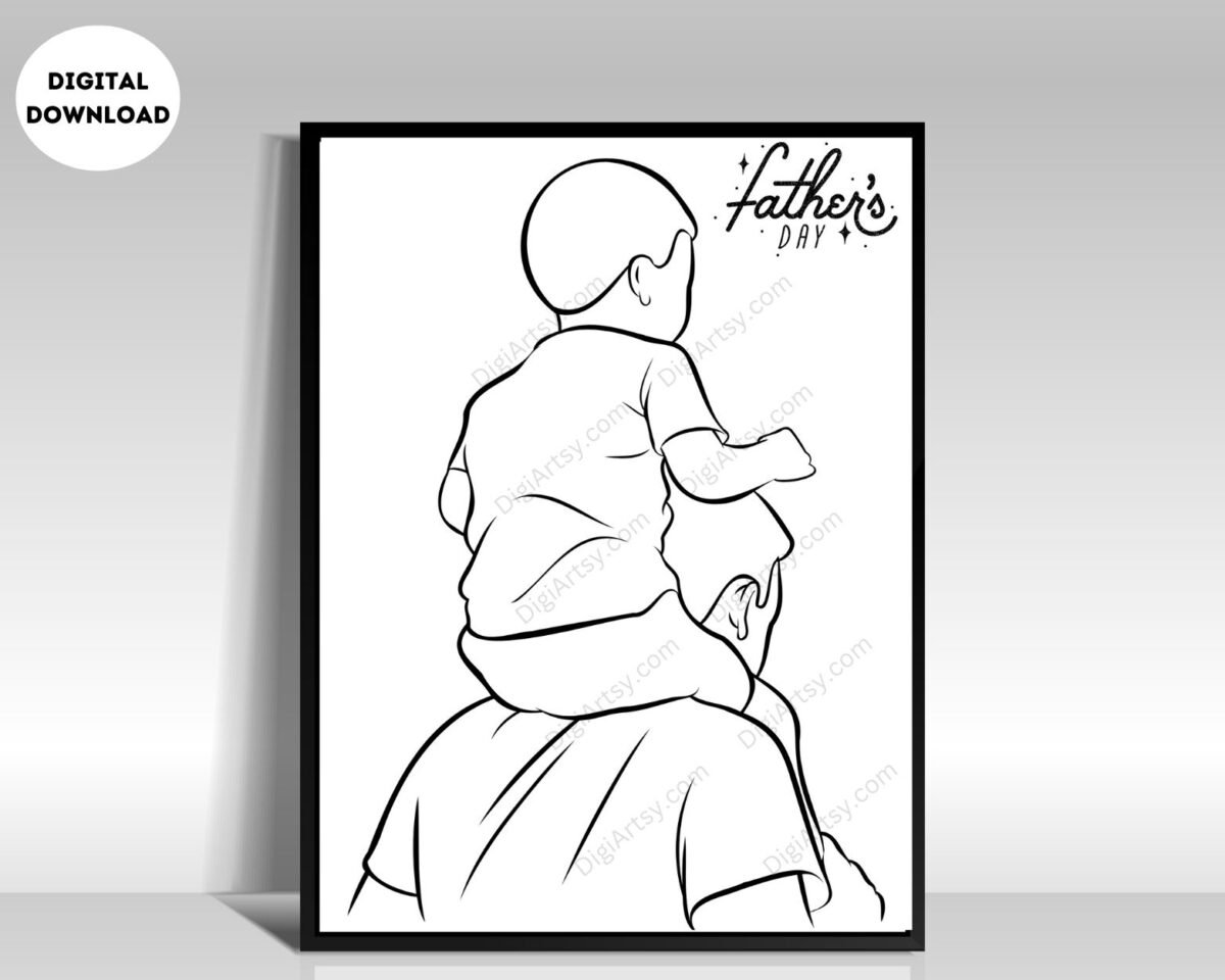 Father and Son Line Wall Art Print