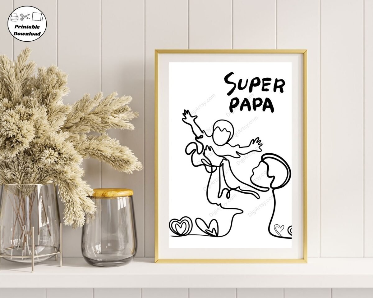 Father Holding Son Line Art Print
