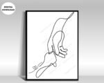 Child Holding Father's Hand Line Drawing Art