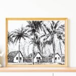 Vintage Black and White Landscape Sketch Drawing