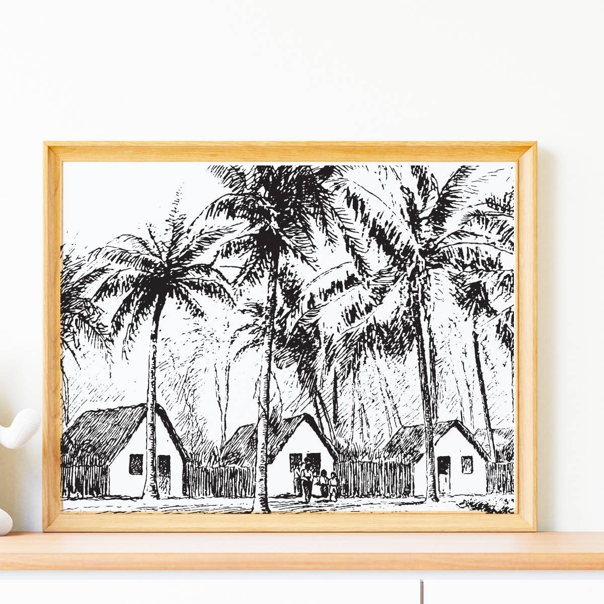 Vintage Black and White Landscape Sketch Drawing