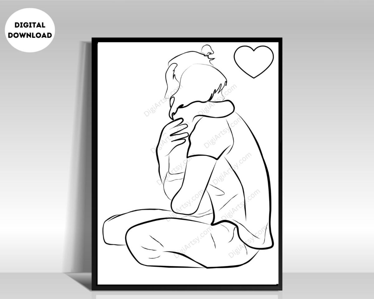 Loving Dad and Daughter Line Art Print