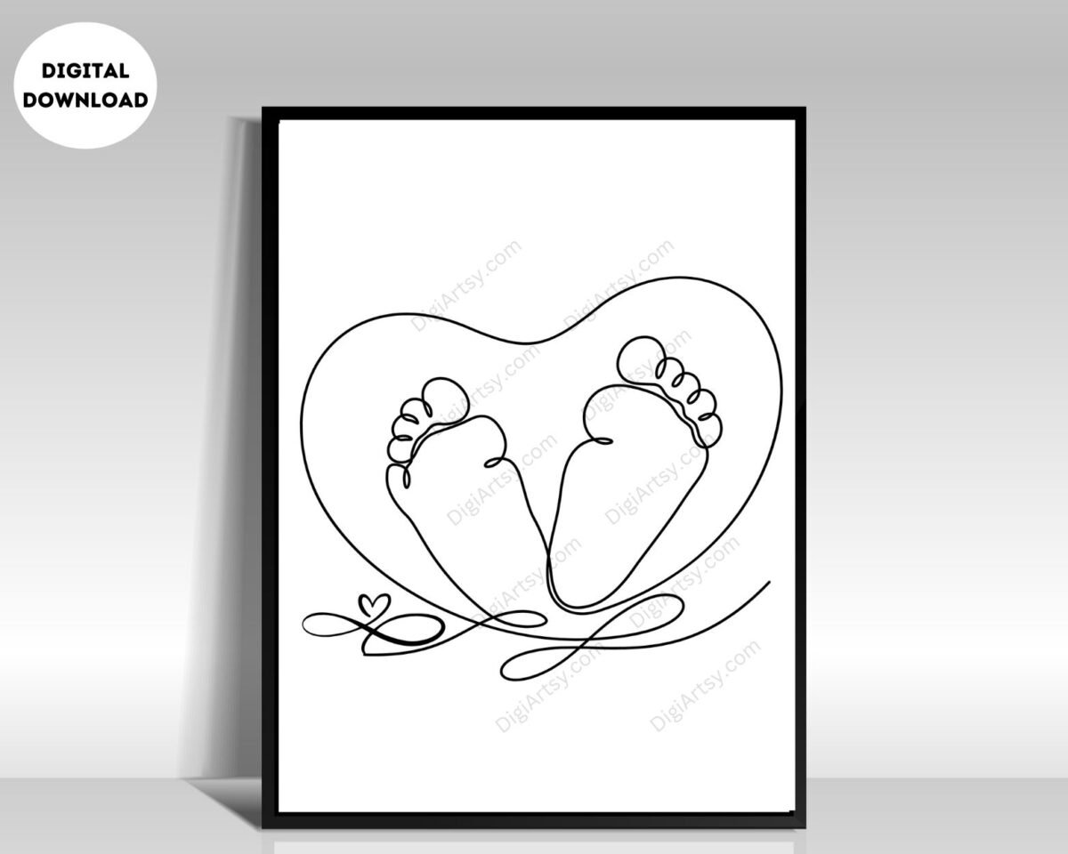 Minimal Baby Feet Drawing Wall Art