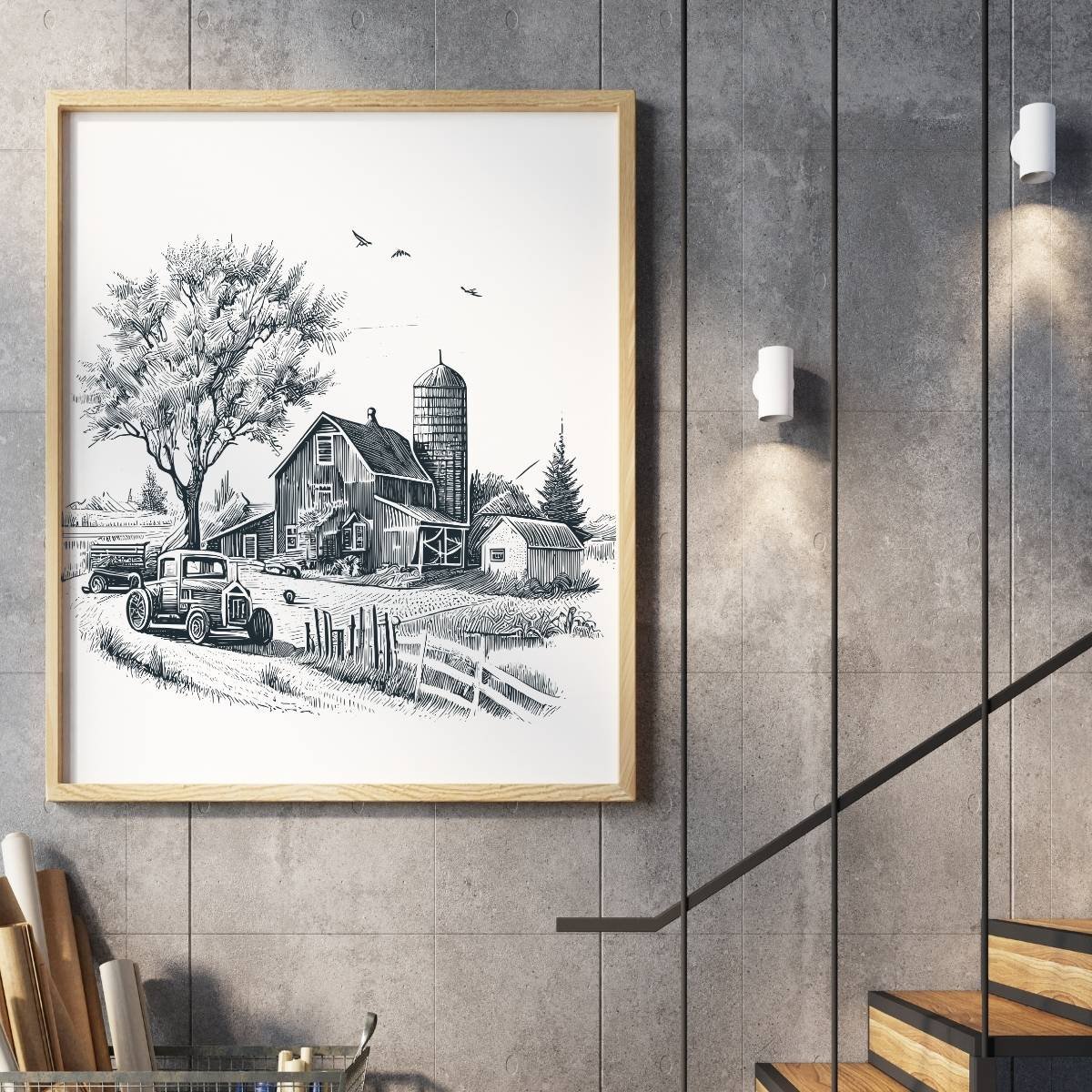 Vintage Landscape Drawing
