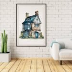 Vintage House Print Neutral Wall Art Decor