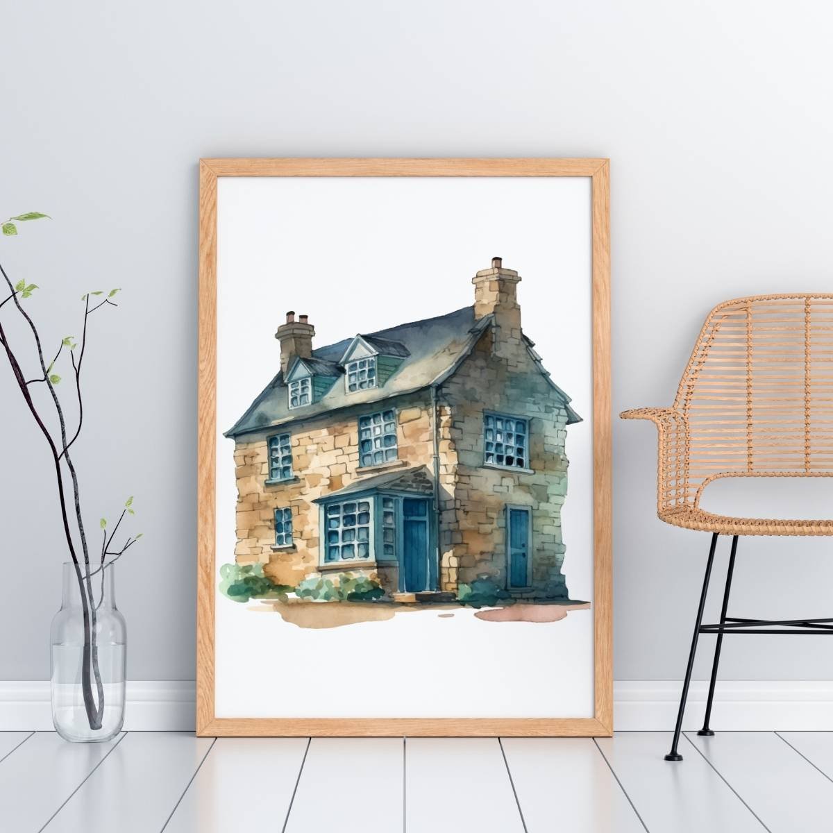 Vintage English Cottage House Print