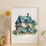 Vintage Country House Garden Scene Wall Decor