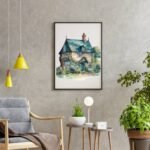 Vintage Watercolor House Landscape Art Print