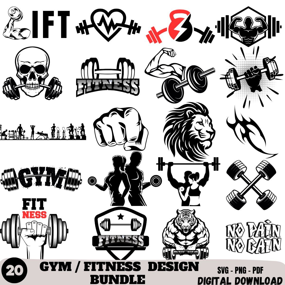 20 Fitness T-shirt Design Print Bundle