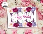Printable Birthday Card with Watercolor Roses