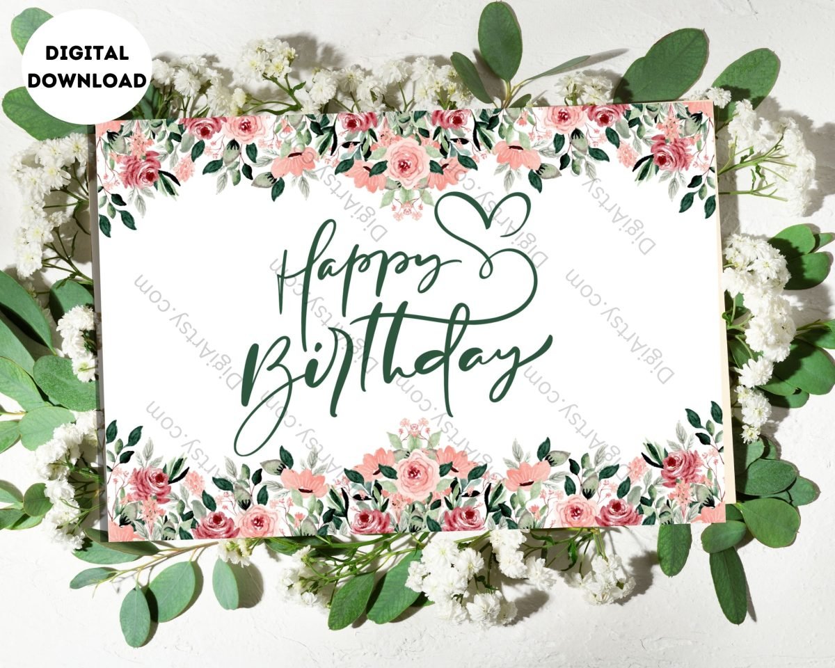 Floral Happy Birthday Card with Heart