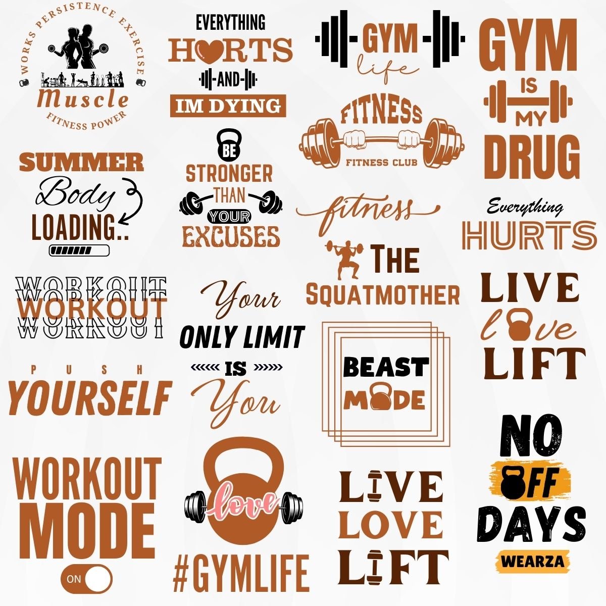 Bodybuilding Quotes T-Shirt Design Print Bundle