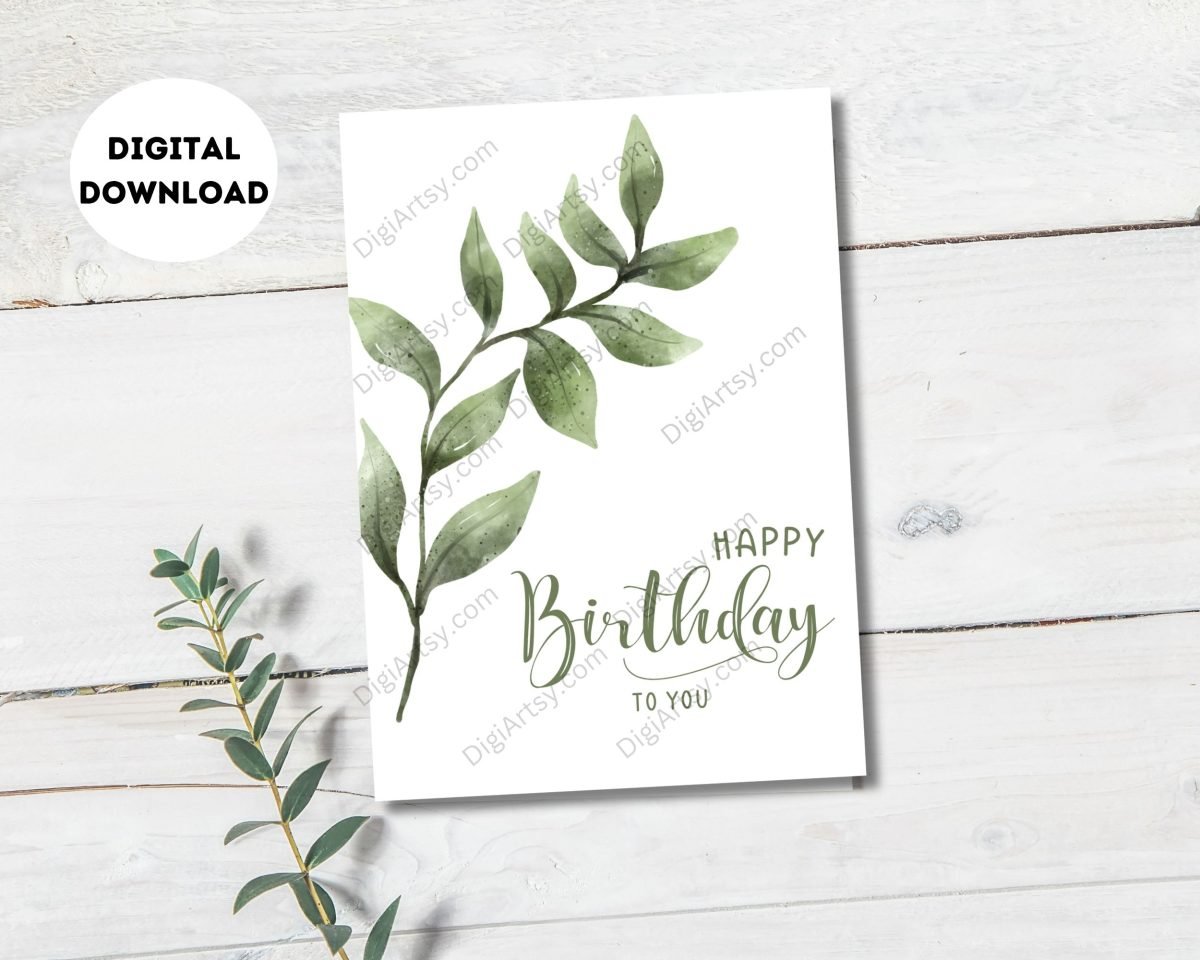 Green Leafy Birthday Card Printable