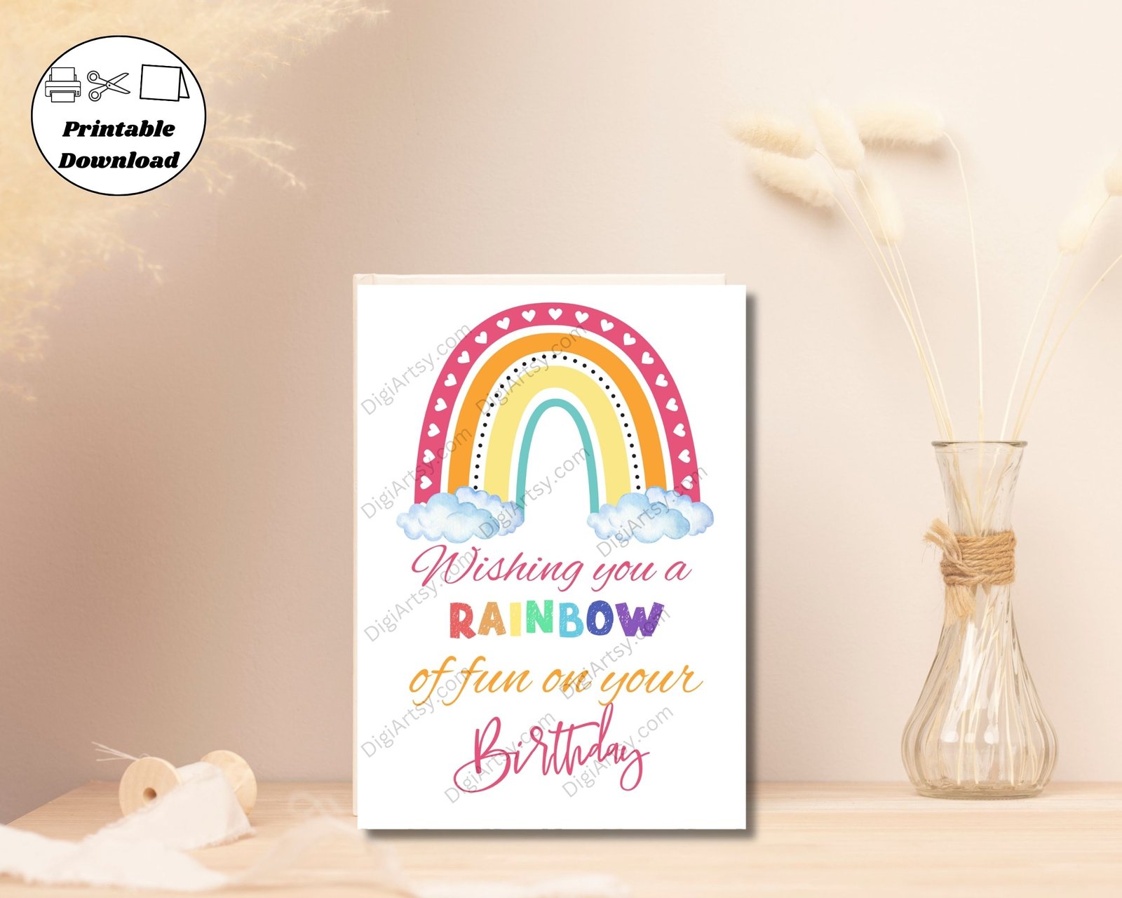 Boho Rainbow Birthday Card Print