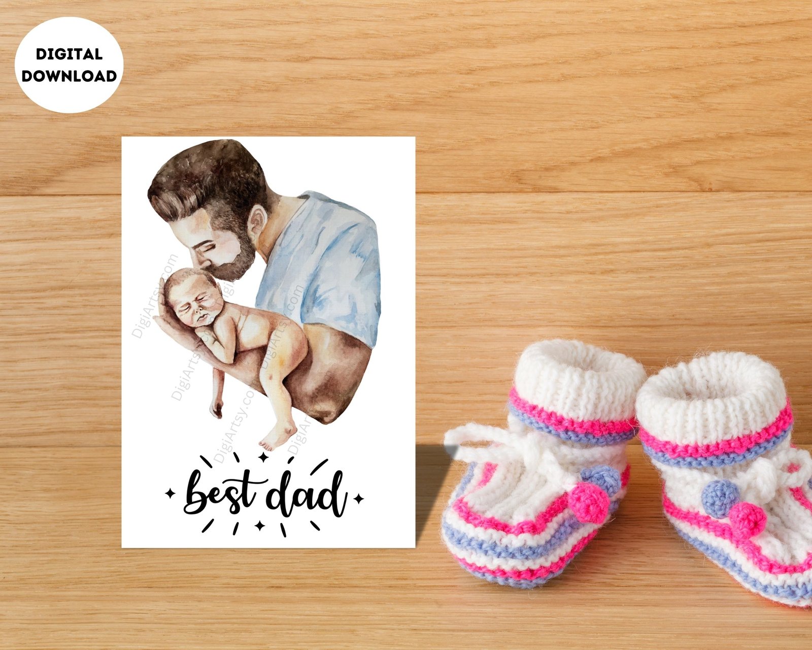 Dad With Infant Digital Card Print