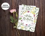 Watercolor Floral Happy Birthday Card