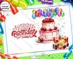 Yummy Happy Birthday Card Print with Cake