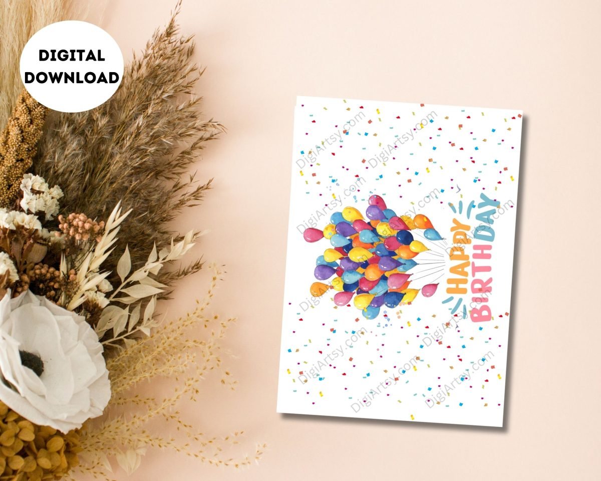 Colorful Happy Birthday Print with Balloons