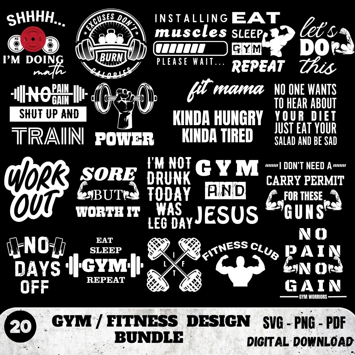 Gym Quotes T-shirt Print Bundle