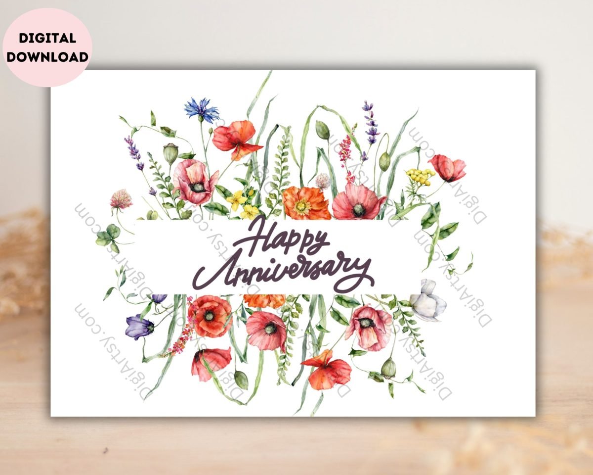 Watercolor Floral Happy Anniversary Card