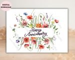 Watercolor Floral Happy Anniversary Card
