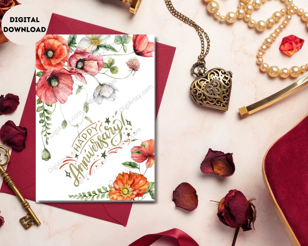 Printable Floral Happy Anniversary Card