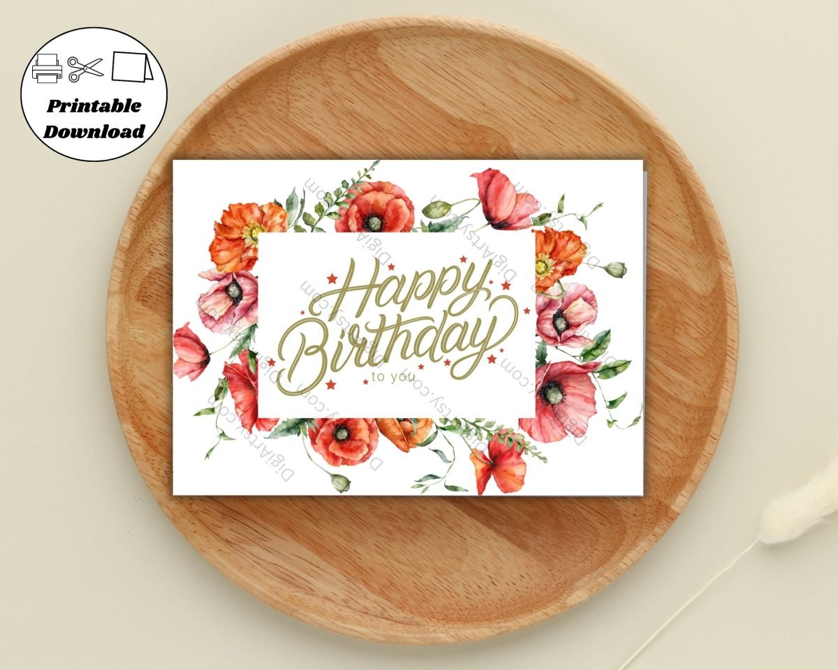 Floral Happy Birthday Card Prints
