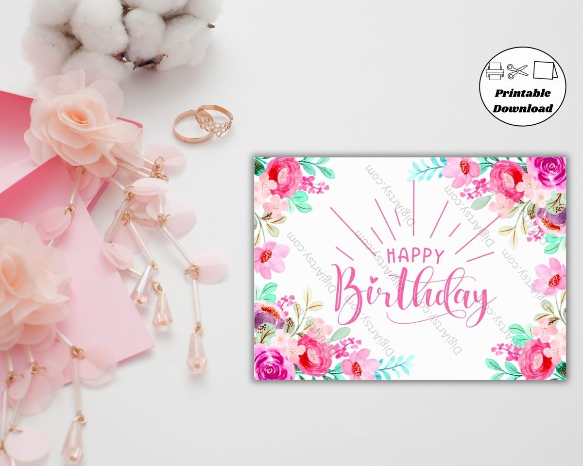 Watercolor Roses Happy Birthday Card Prints
