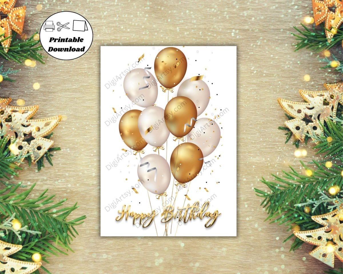 Printable Happy Birthday Card with Balloons