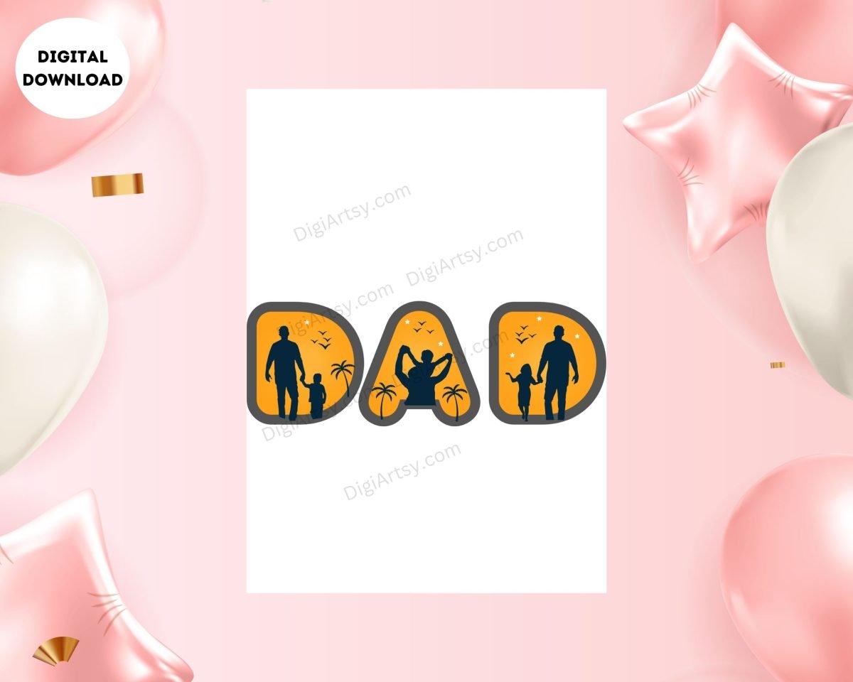 Lovable Dad Card Print With Kids